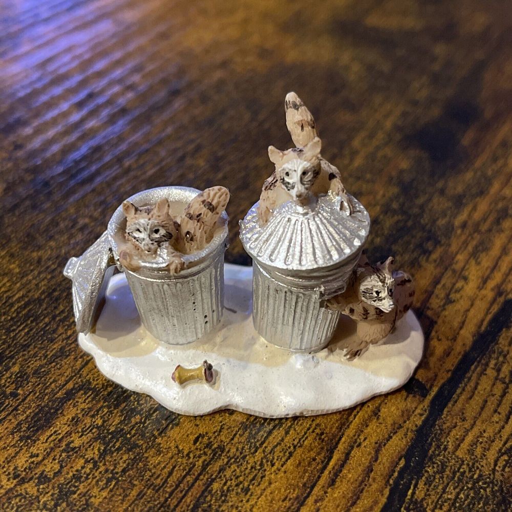 Retired Lemax Christmas Village Figurines Raccoons‎ Eating Trash Cans Dept 56